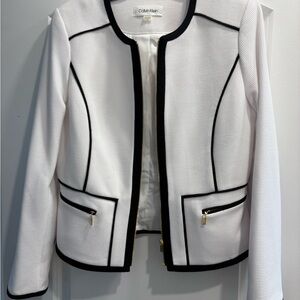 Calvin Klein Women's Blazer in White with Black Accents